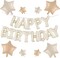 Happy Birthday Balloon Banner – 16” Cream Foil Letter Balloons with 8 Cream, Caramel & Brown Star Balloons for Women, Men, Boys & Girls Party Decorations (Cream)